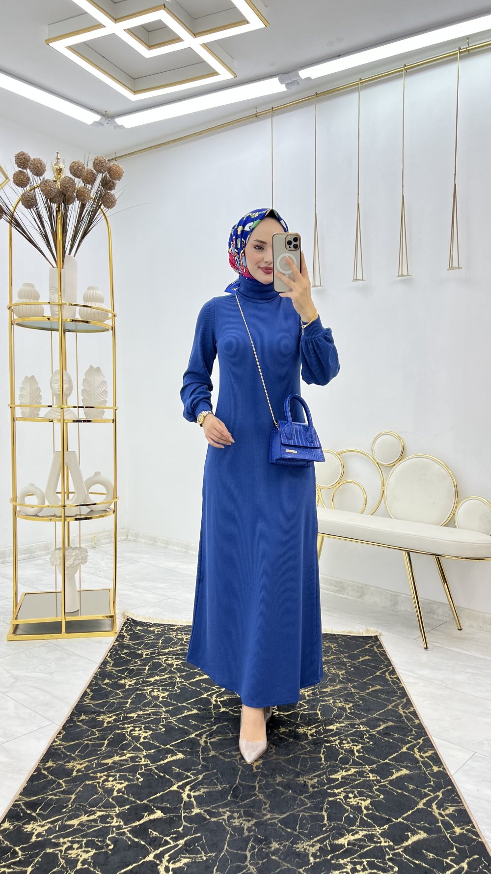Saks Belma Elbise Tesettür Giyim — Saks Mavisi