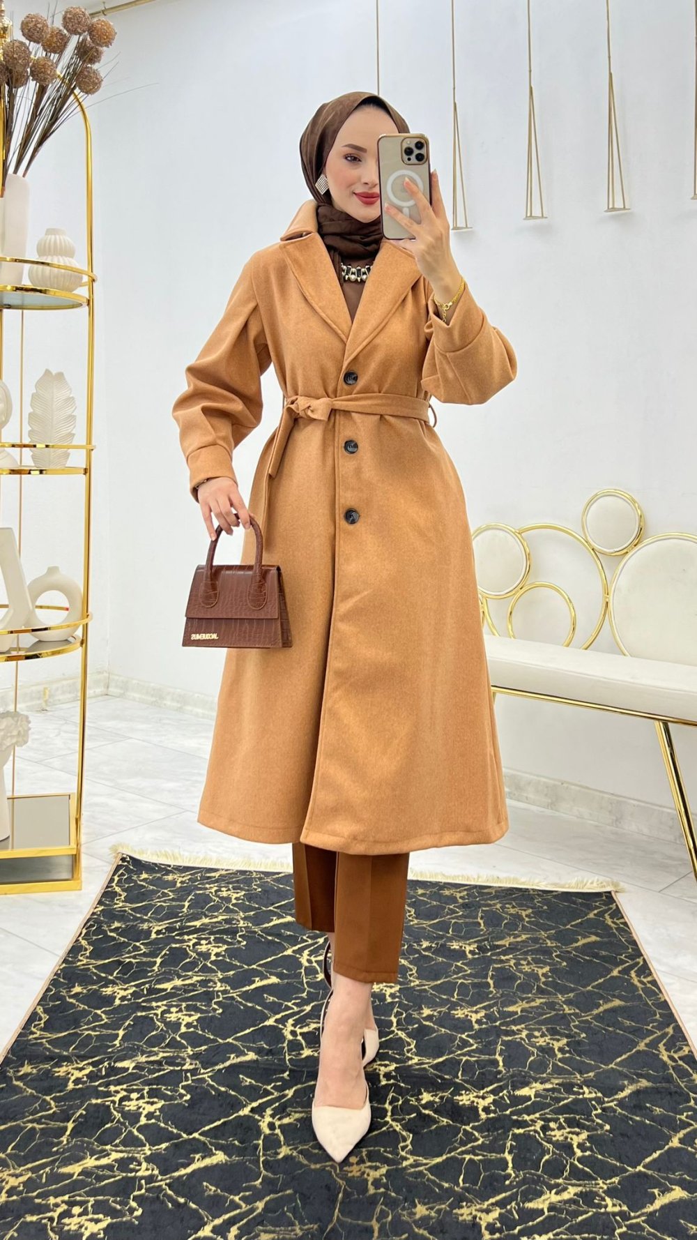 Camel Astarlı Kaşe Tesettür Giyim — Camel