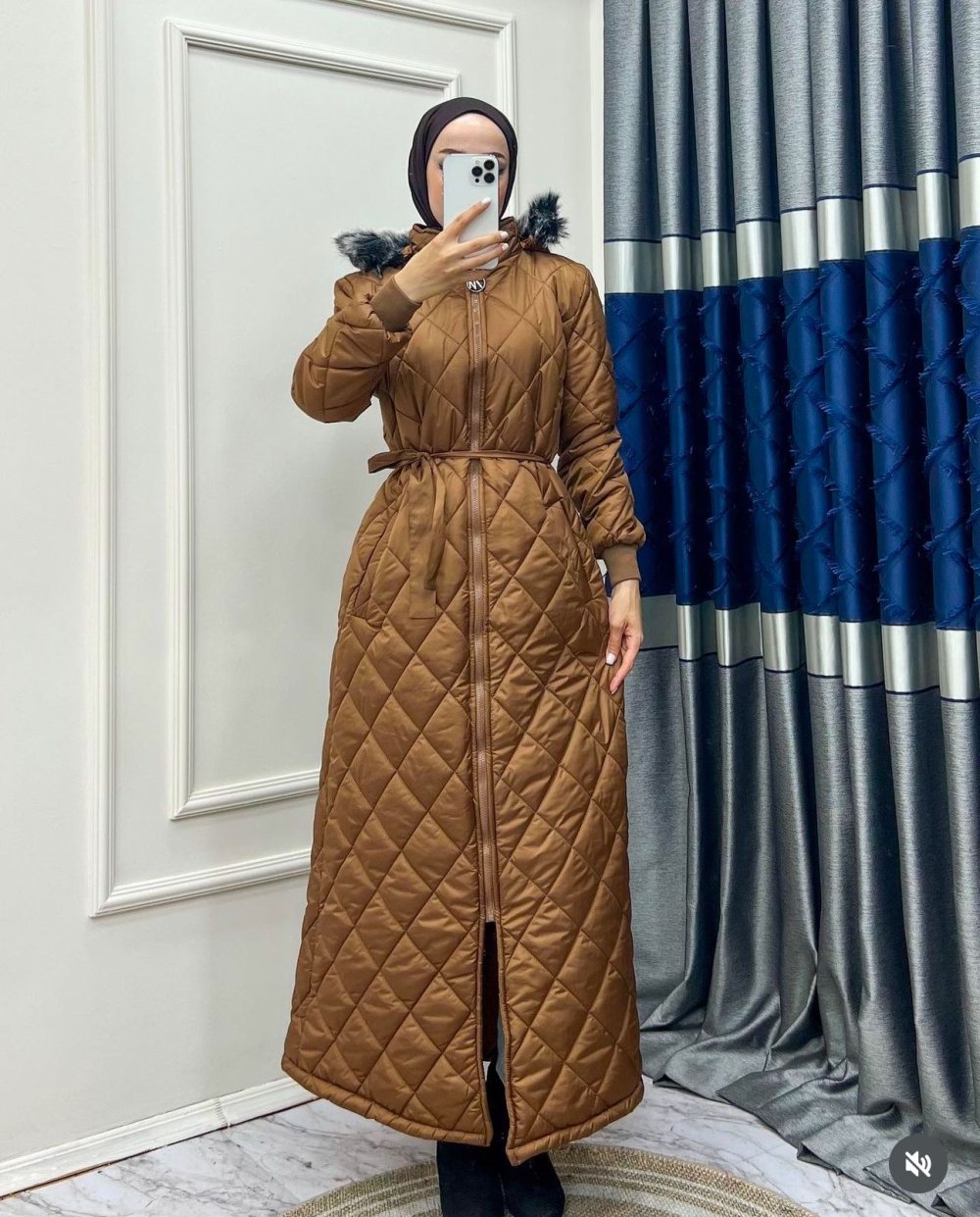 kahve Premium Uzun Mont Tesettür Giyim — Kahverengi
