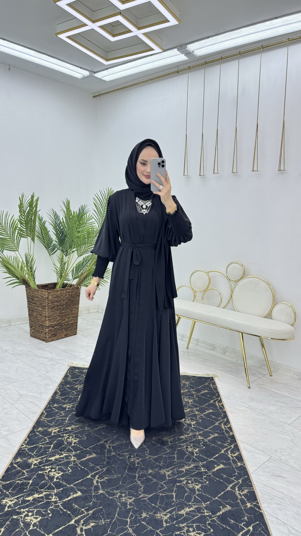 Siyah Şahane Abaya Takım Tesettür Giyim — Siyah