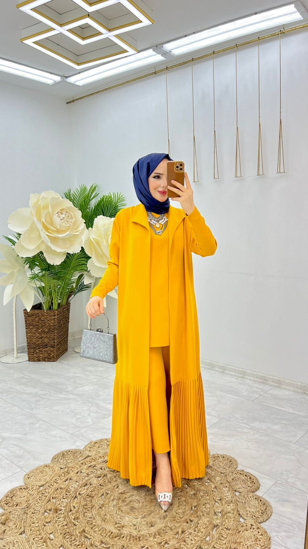 Hardal Premium Üçlü Büşra Takım Tesettür Giyim — Hardal Sarısı