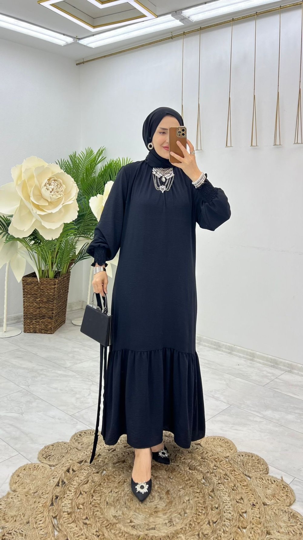 Siyah Tuğba Elbise Tesettür Giyim — Siyah