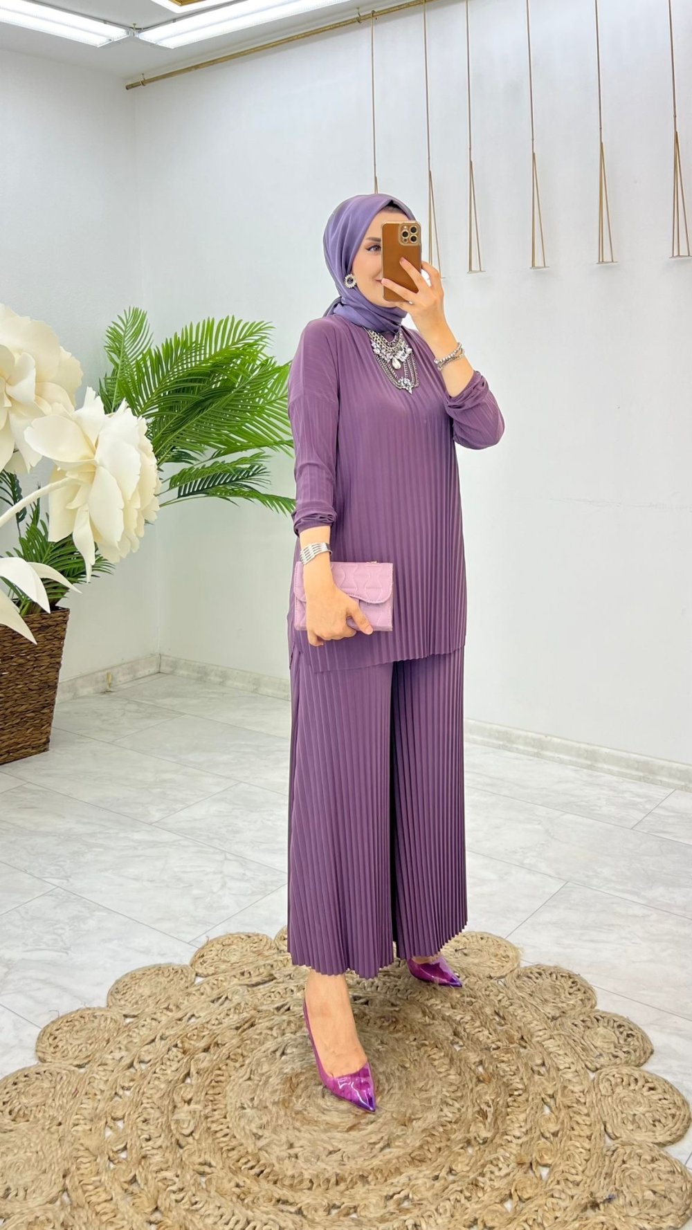 Yağ Yeşil Sevda Takım Tesettür Giyim — Mürdüm