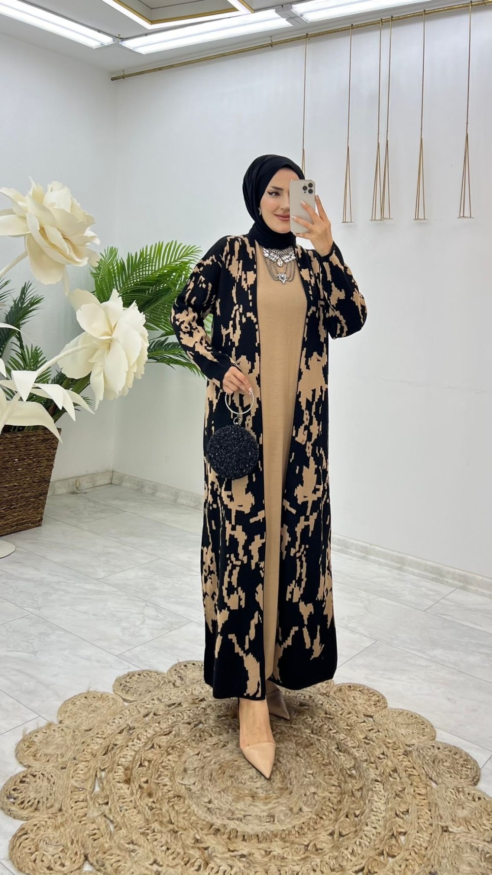 Siyah Meva Triko Elbise Tesettür Giyim — Siyah