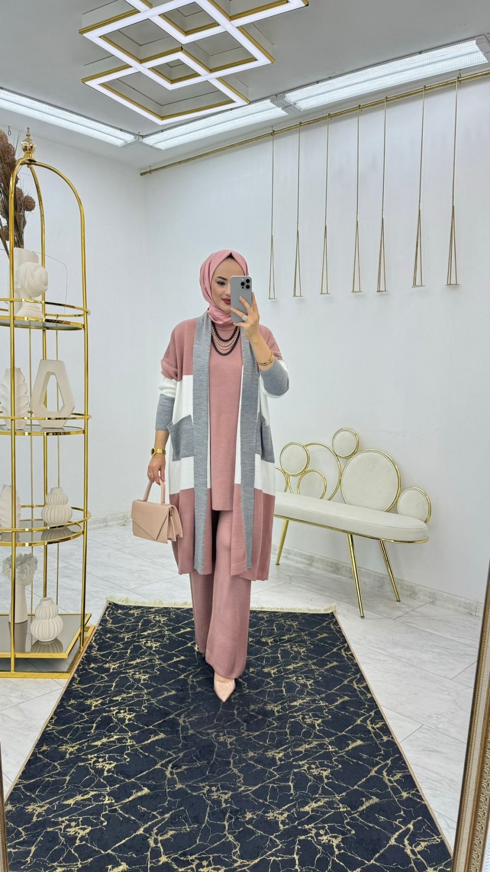 Gül Yeşil Nadide Üçlü Triko Takım Tesettür Giyim — Gül