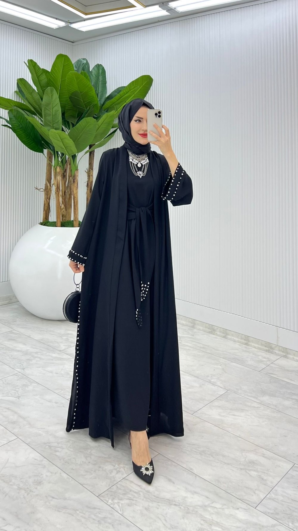 Siyah Premium Sofia Abaya Takım Tesettür Giyim — Siyah