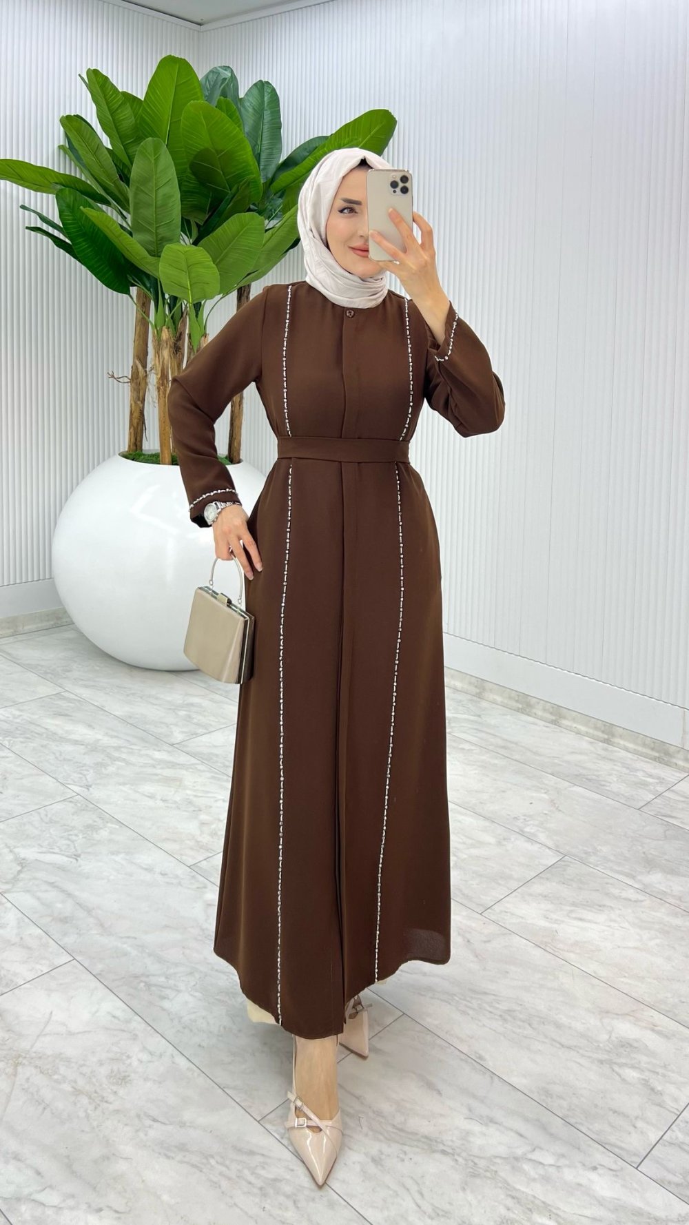 Kahve Premium Eyşan Ferace Tesettür Giyim — Kahverengi