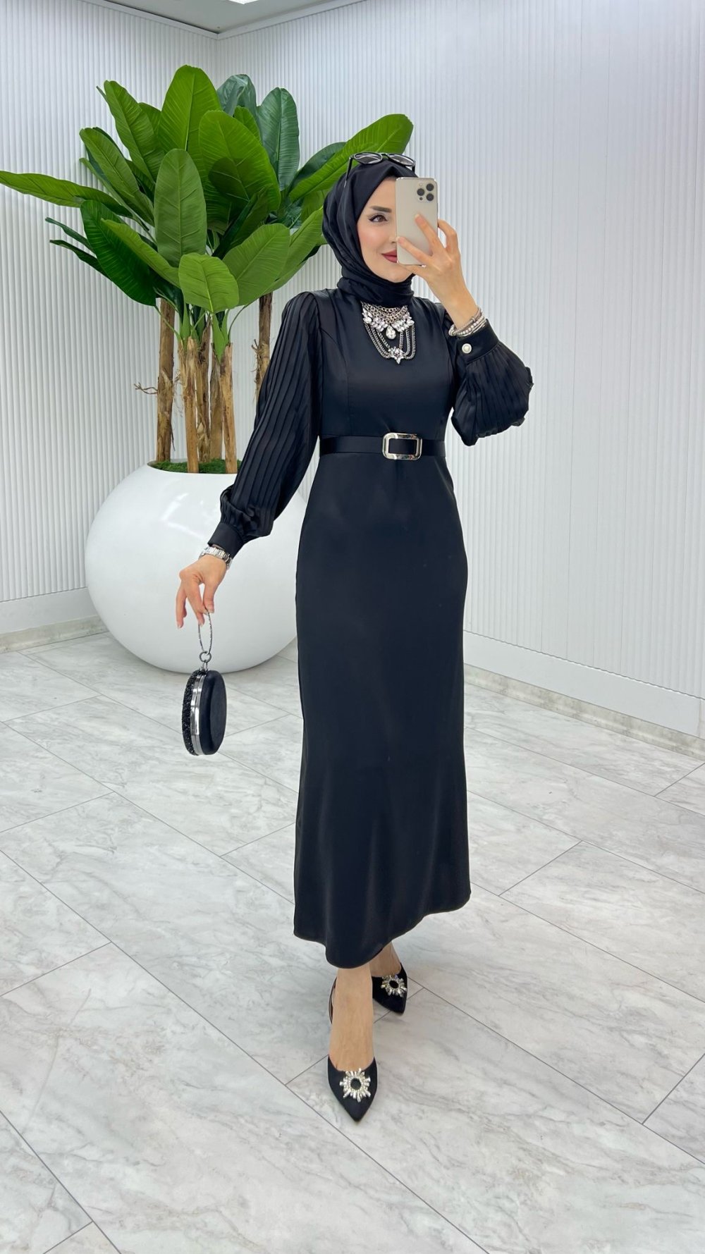 Siyah Belçim Elbise Tesettür Giyim — Siyah