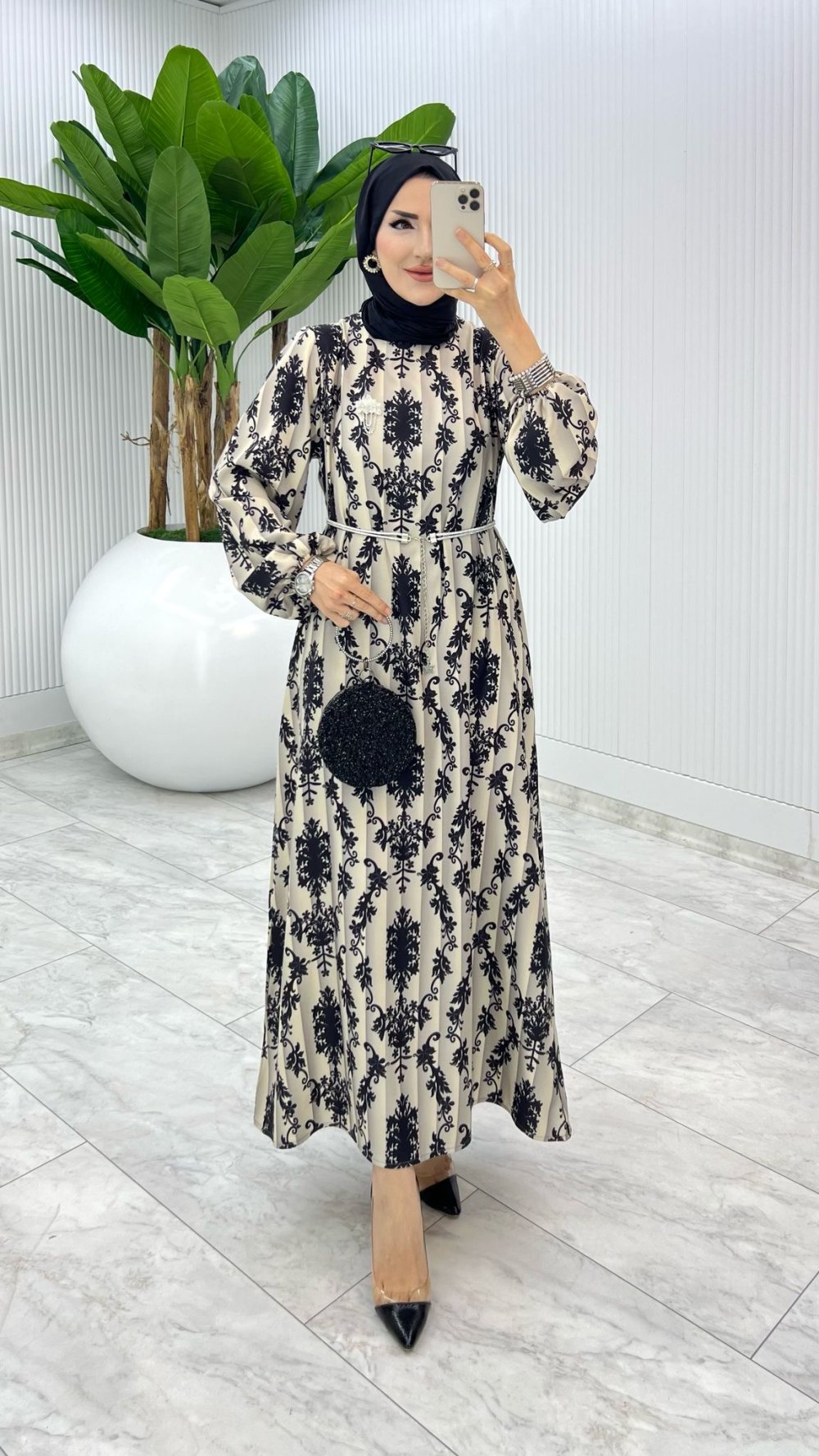 Siyah Nuran Elbise Tesettür Giyim — Siyah