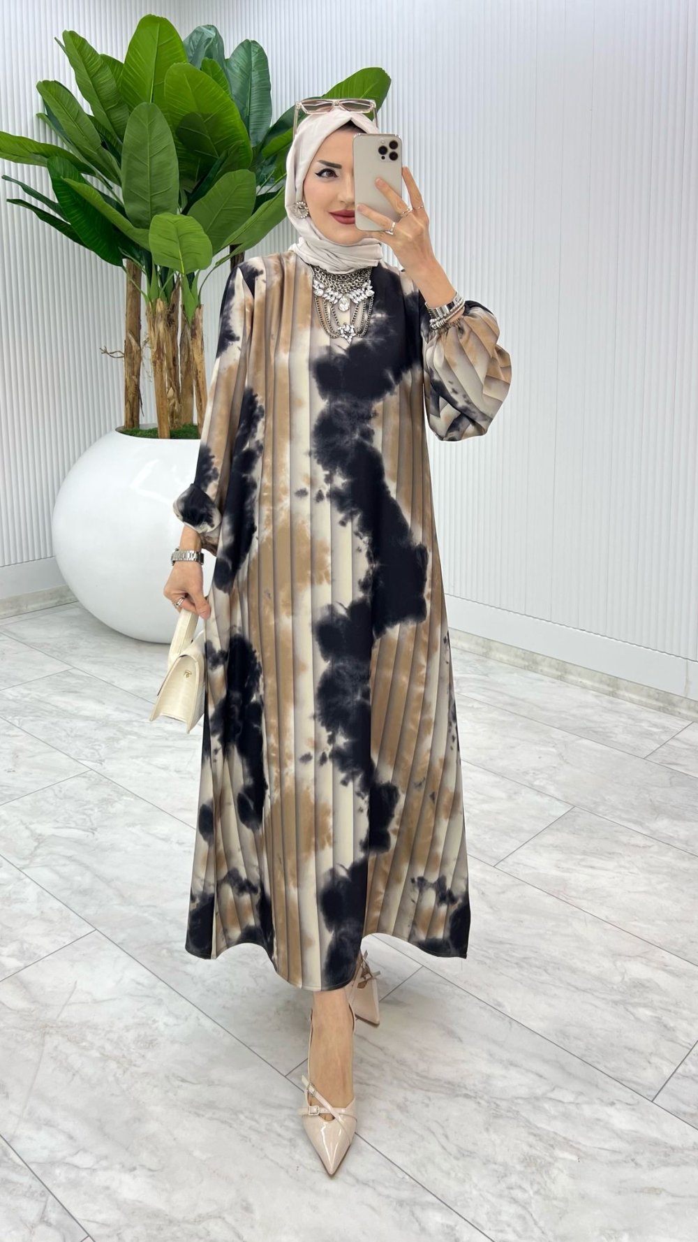 Siyah Pelin Elbise Tesettür Giyim — Siyah