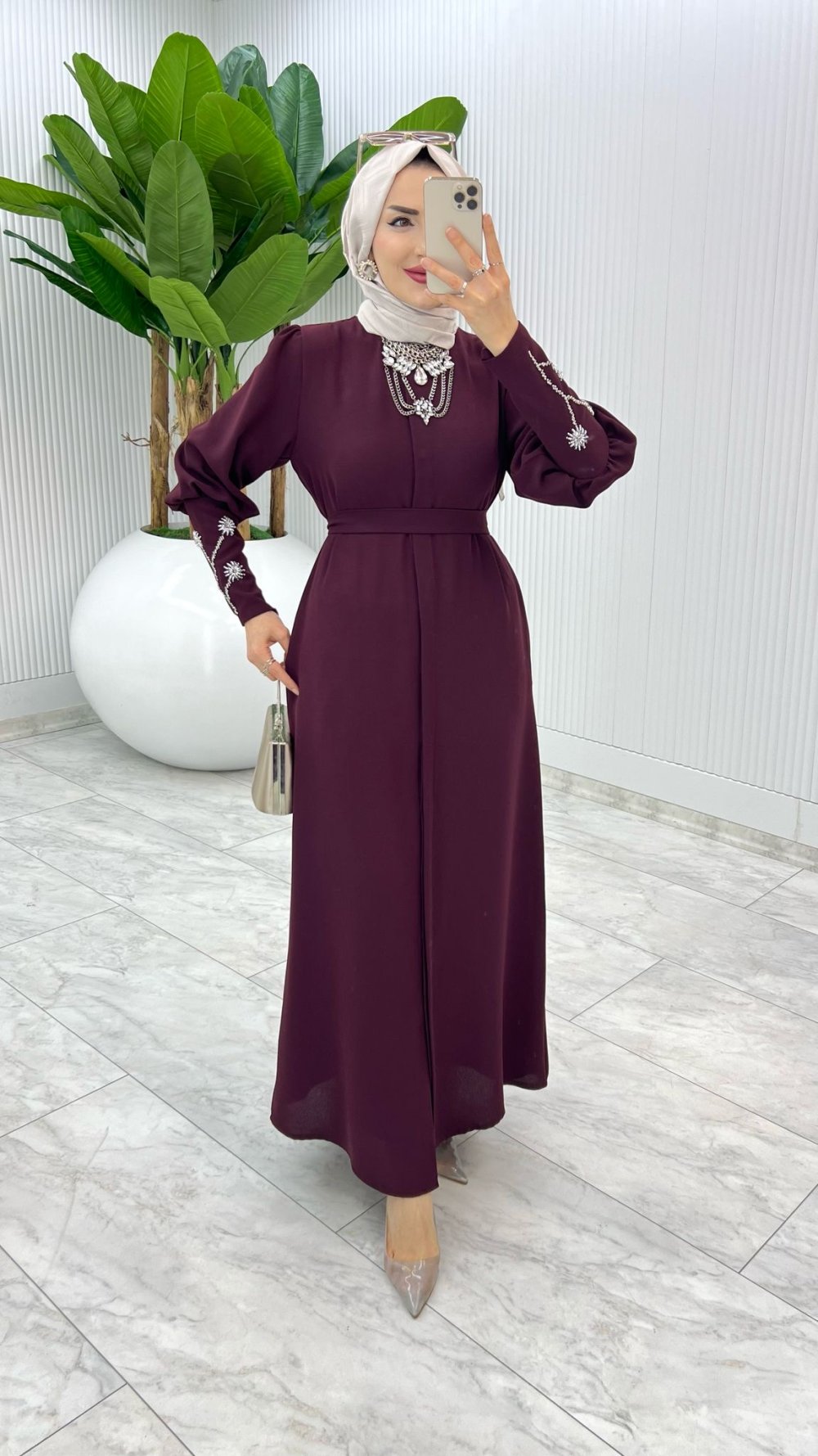Bordo Premıum Alessi Ferace Tesettür Giyim — Bordo