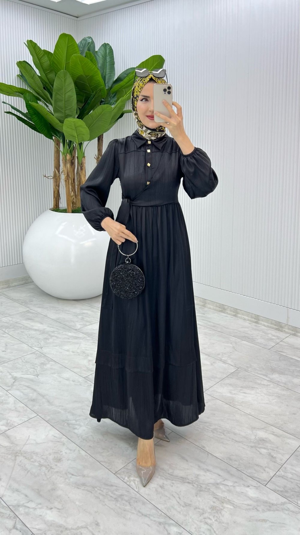 Siyah Premium Lotus Elbise Tesettür Giyim — Siyah