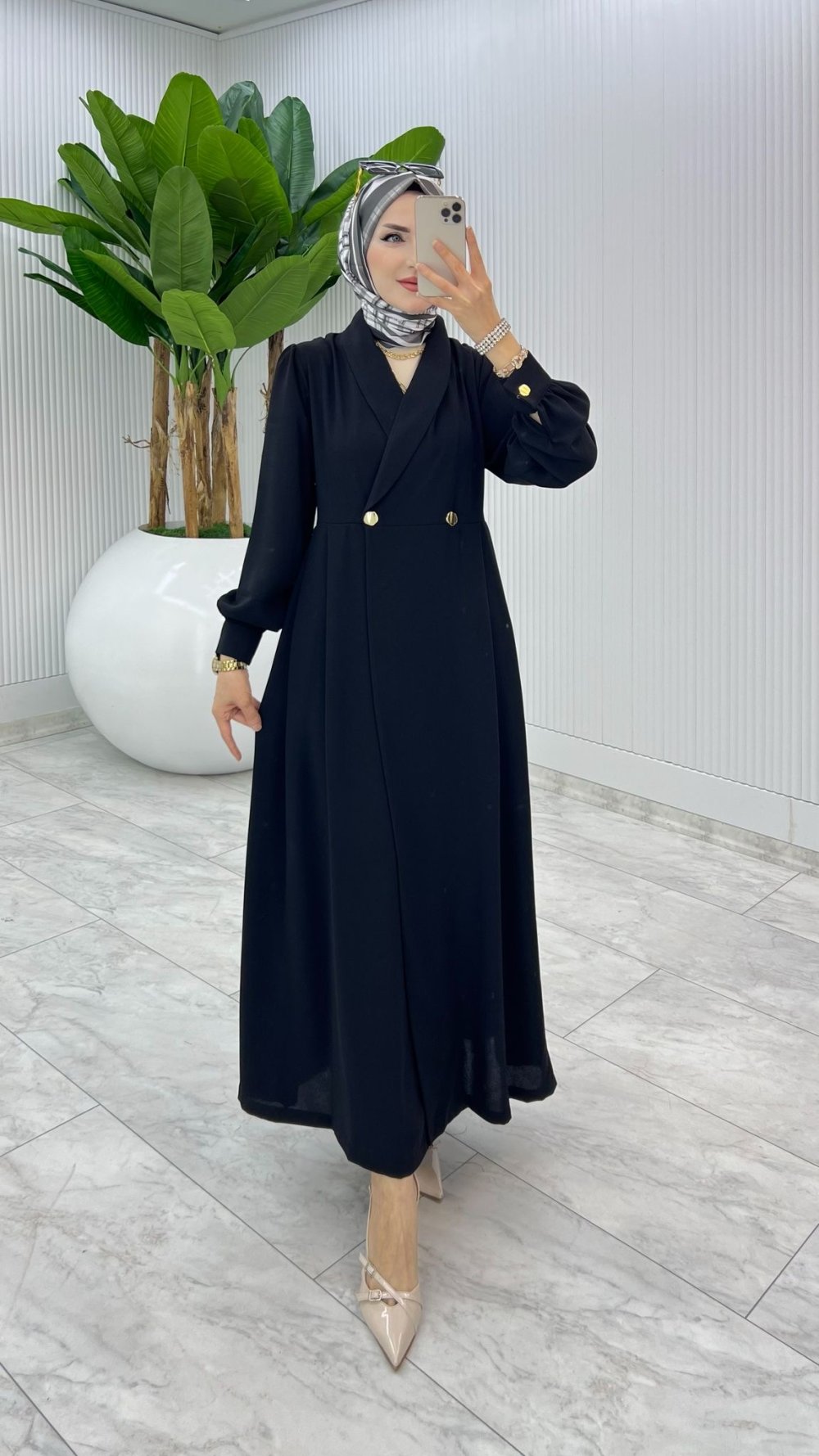 Siyah Premium Lal Ferace Elbise Tesettür Giyim — Siyah
