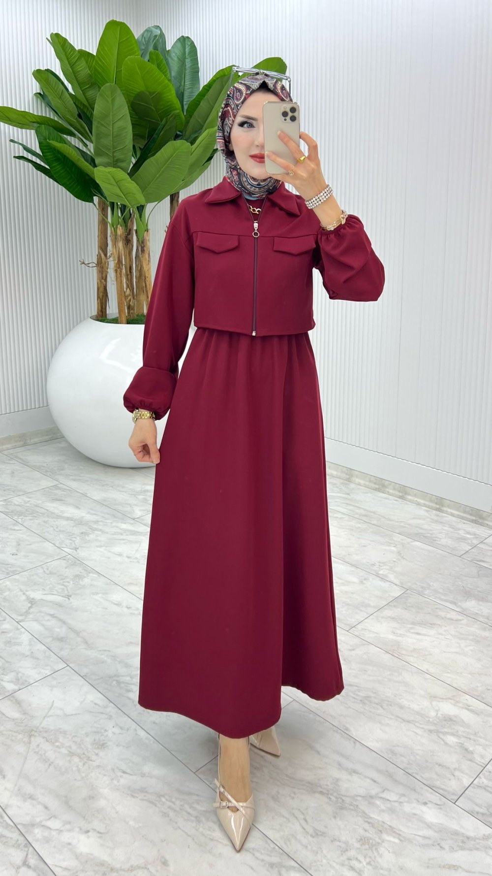 Bordo Oylat Elbise Tesettür Giyim — Bordo