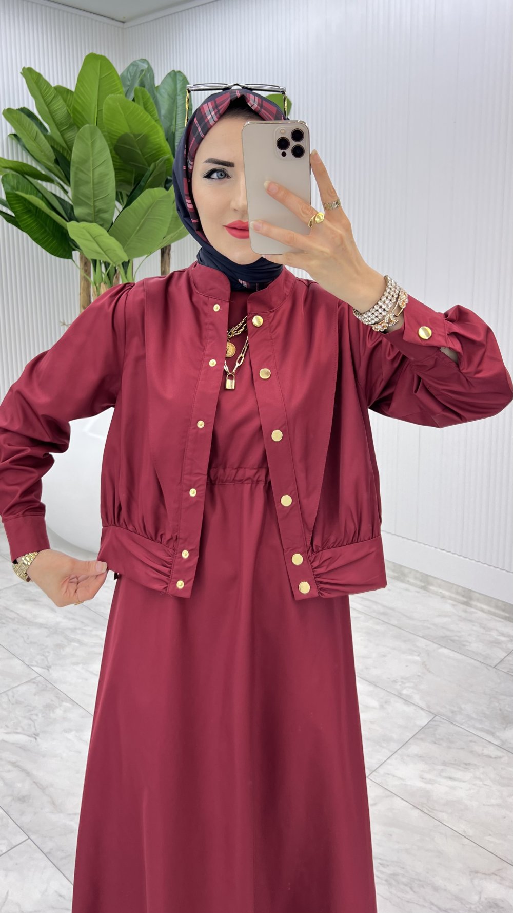 Bordo Premium Gizem Takım Tesettür Giyim — Bordo
