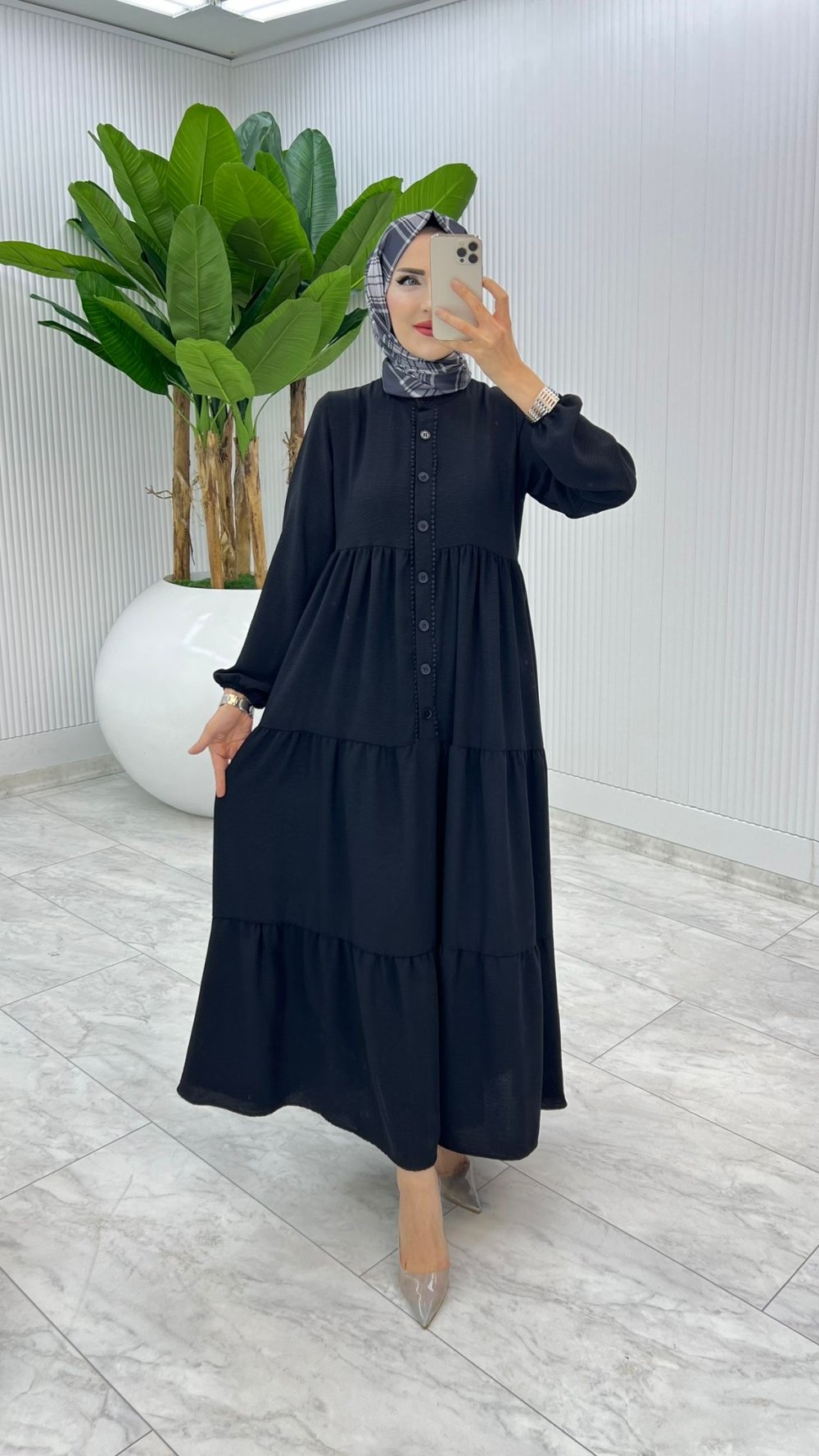 Siyah Dantelli Elbise Tesettür Giyim — Siyah