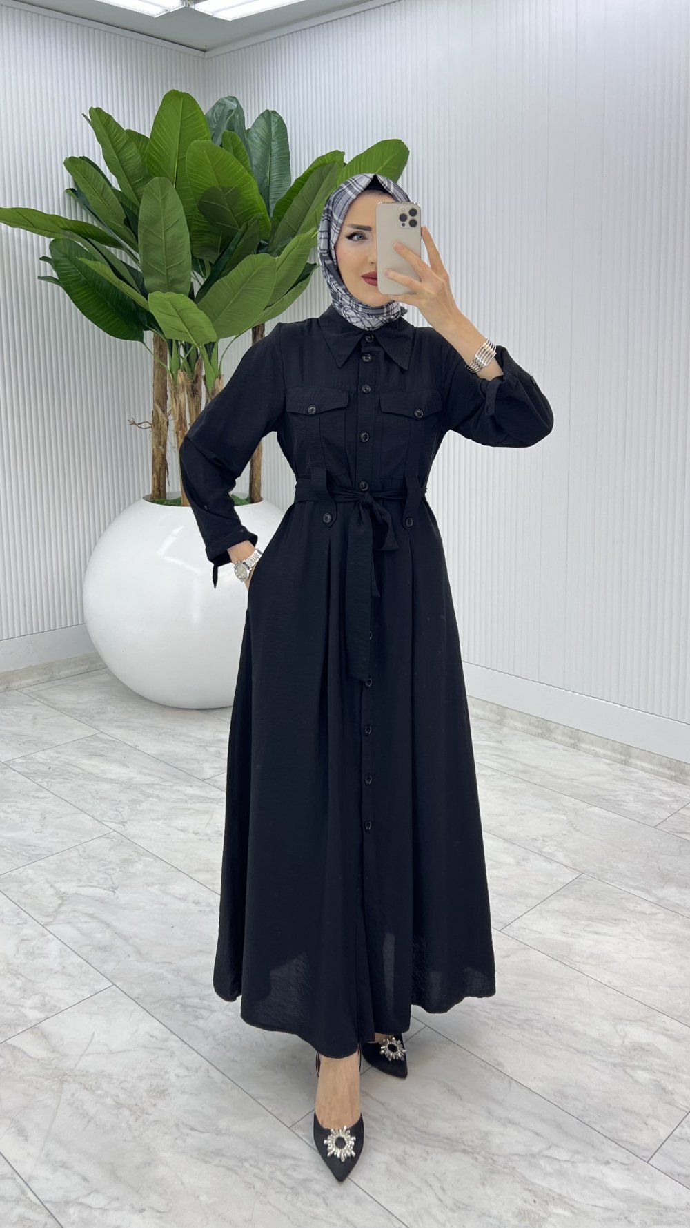 Siyah Ajda Elbise Tesettür Giyim — Siyah