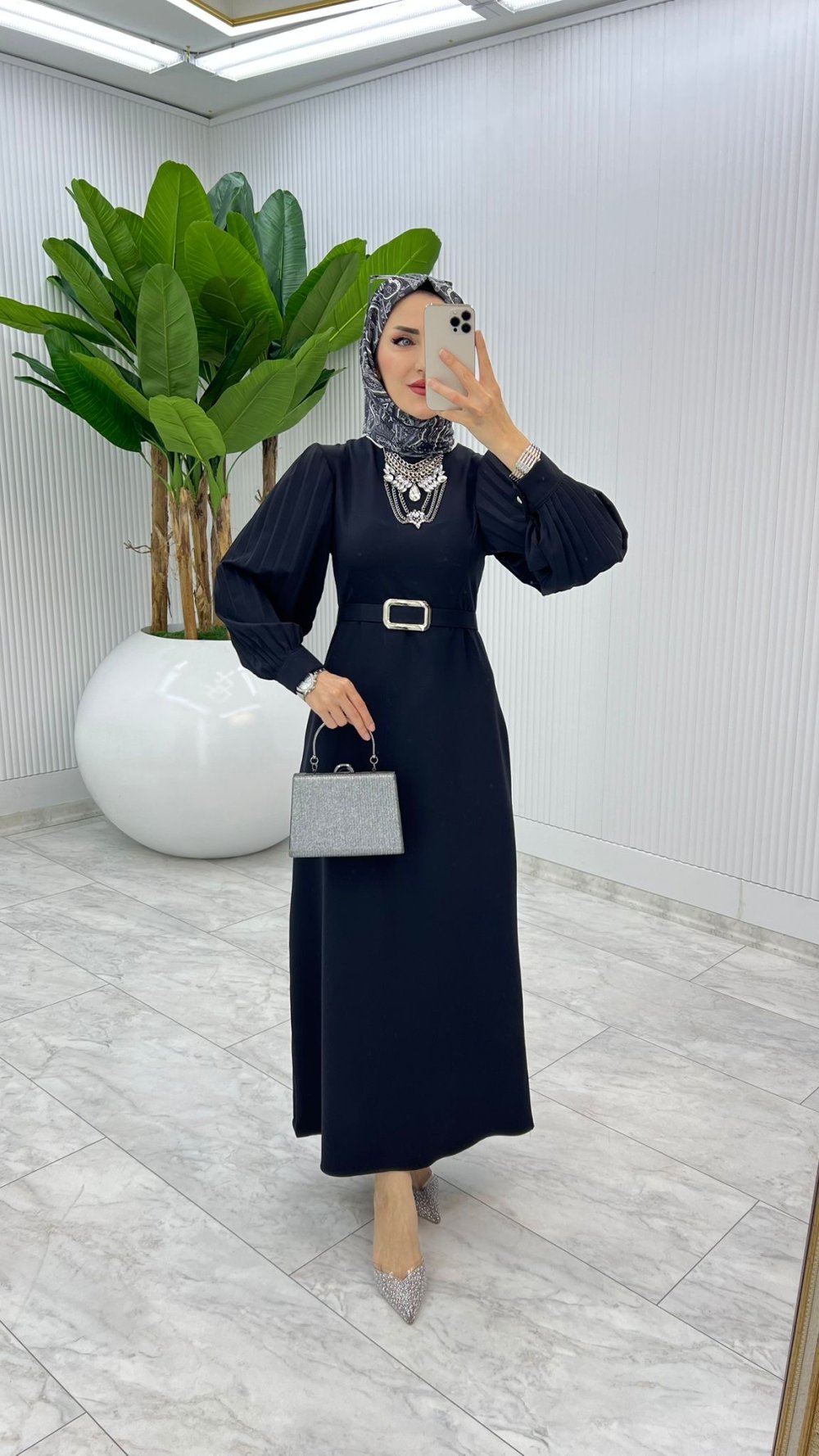 Siyah Kalem Elbise Tesettür Giyim — Siyah