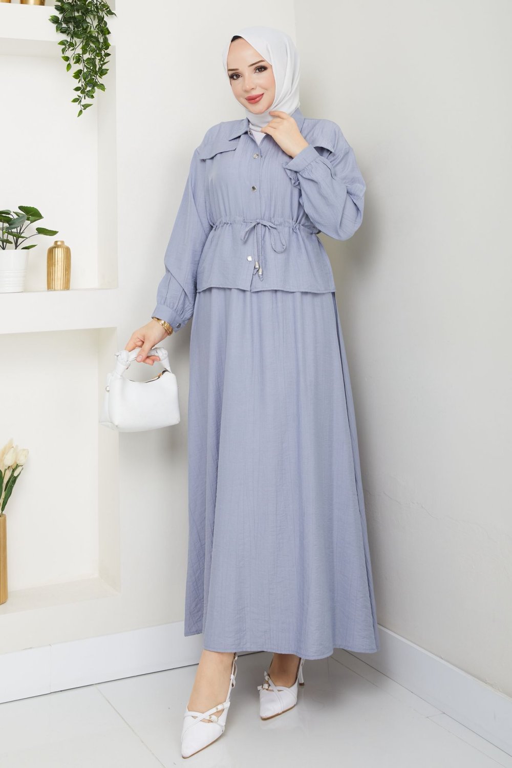 Gri Moda Etek Takım Tesettür Giyim — Gri