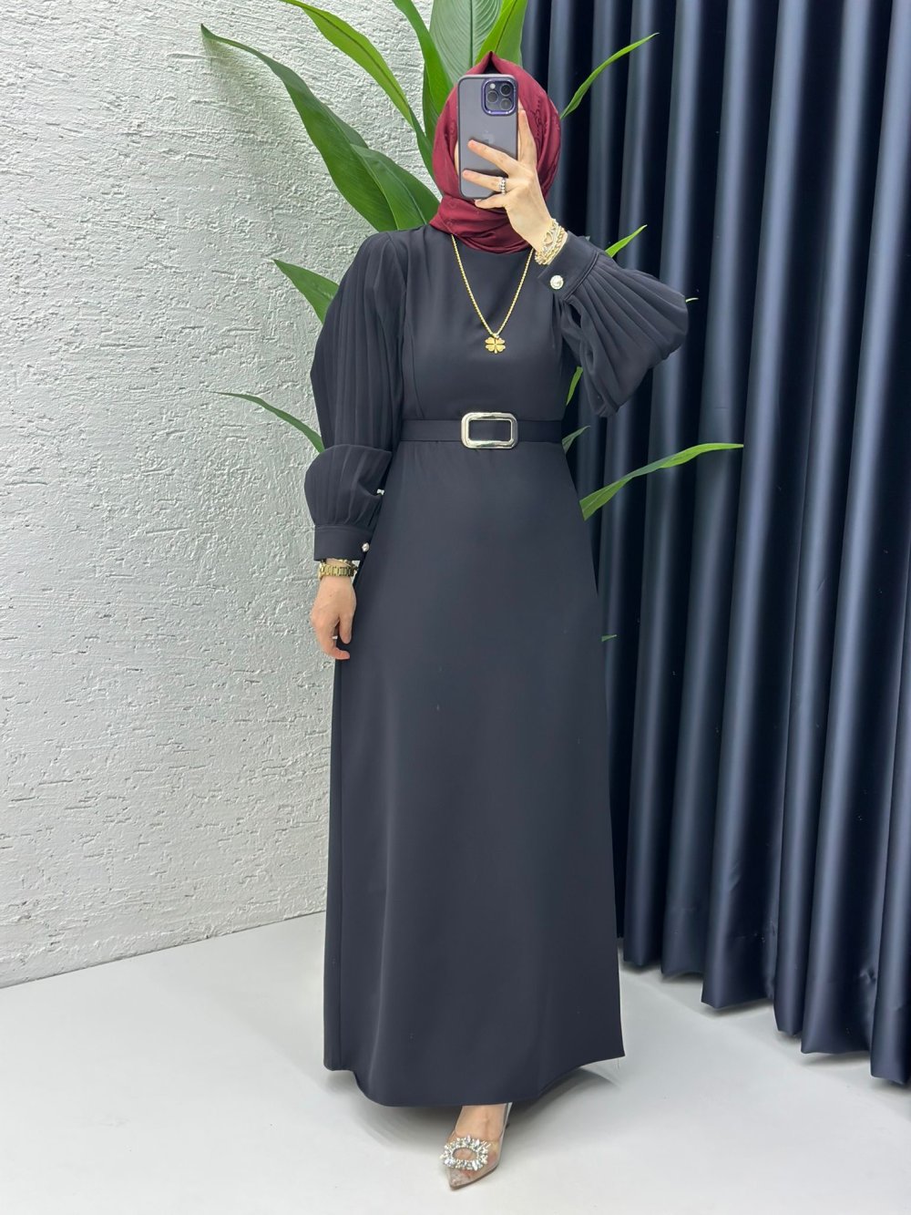 Siyah Narin Elbise Tesettür Giyim — Siyah