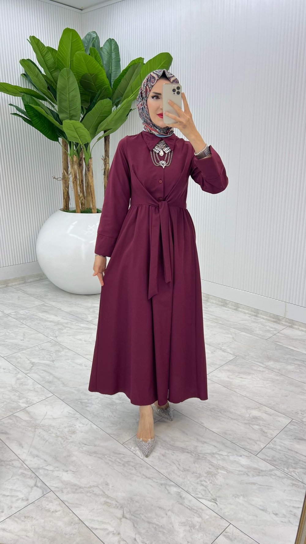 Bordo Terikoton Elbise Tesettür Giyim — Bordo