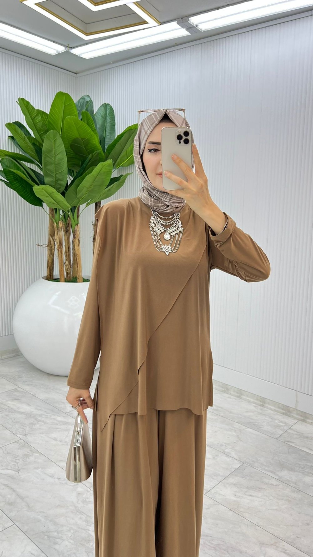 Camel Asimetrik Takım Tesettür Giyim — Camel