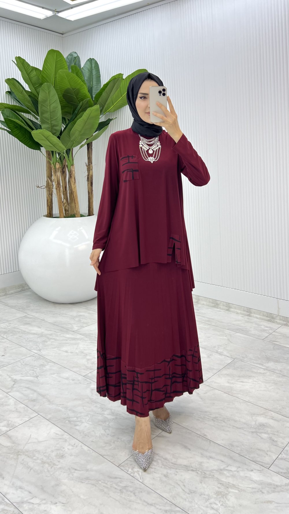 Bordo Umay Etek Takım Tesettür Giyim — Bordo