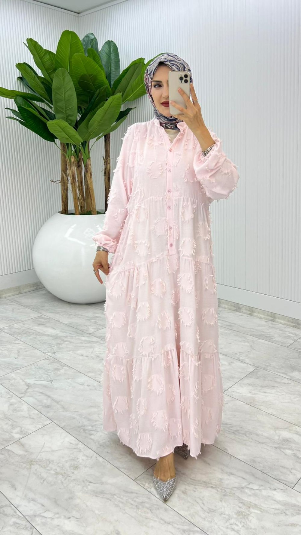Pembe Saçaklı Elbise Tesettür Giyim — Pembe