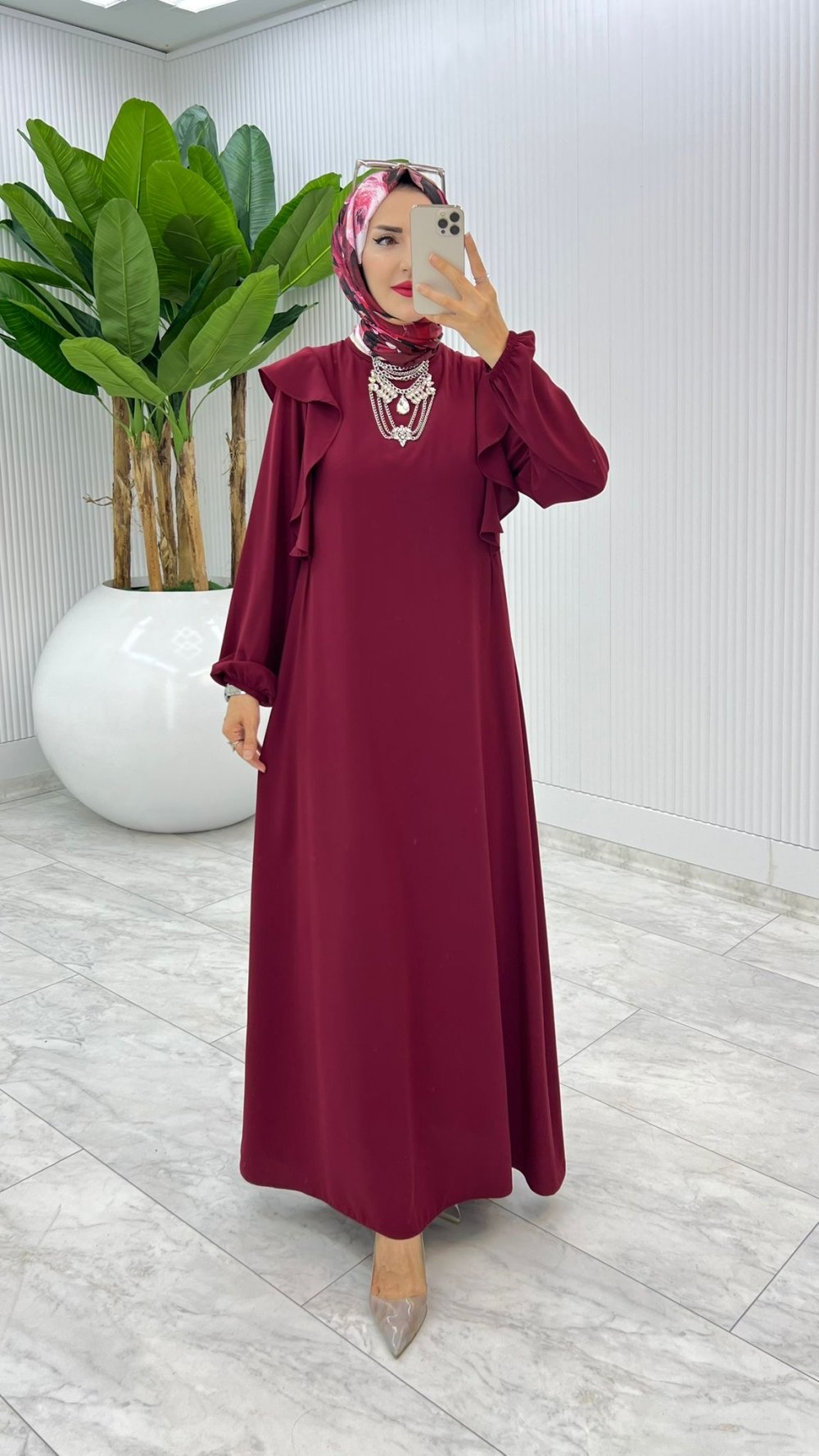 Bordo Zennure Elbise Tesettür Giyim — Bordo