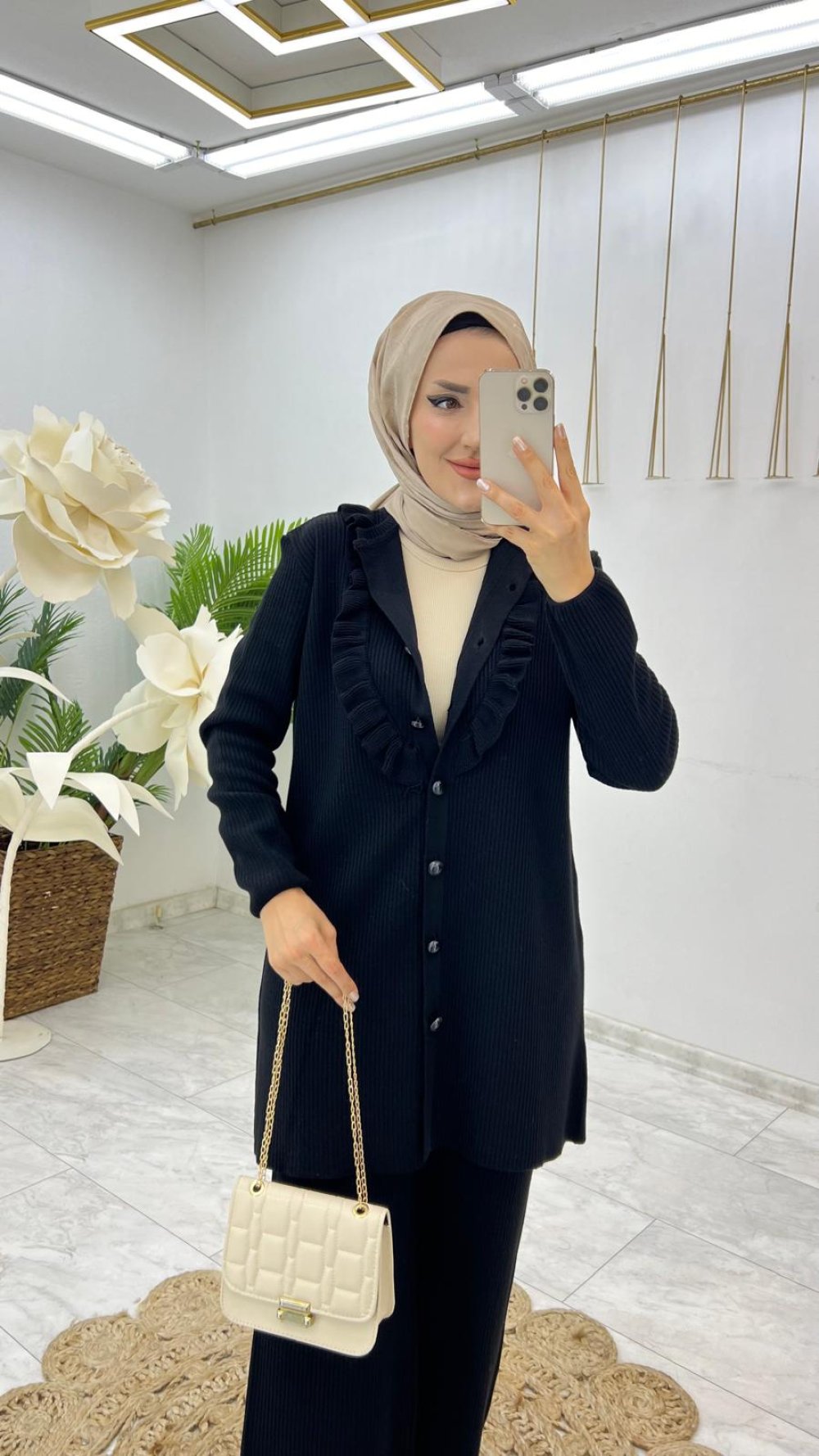Siyah Pera Triko Takım Tesettür Giyim — Siyah