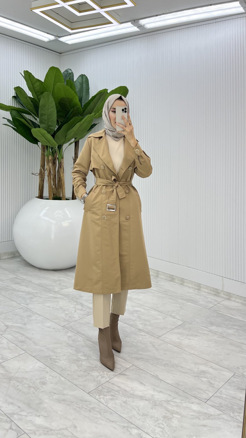Camel Premium Astarlı Eylem Trench Tesettür Giyim — Camel