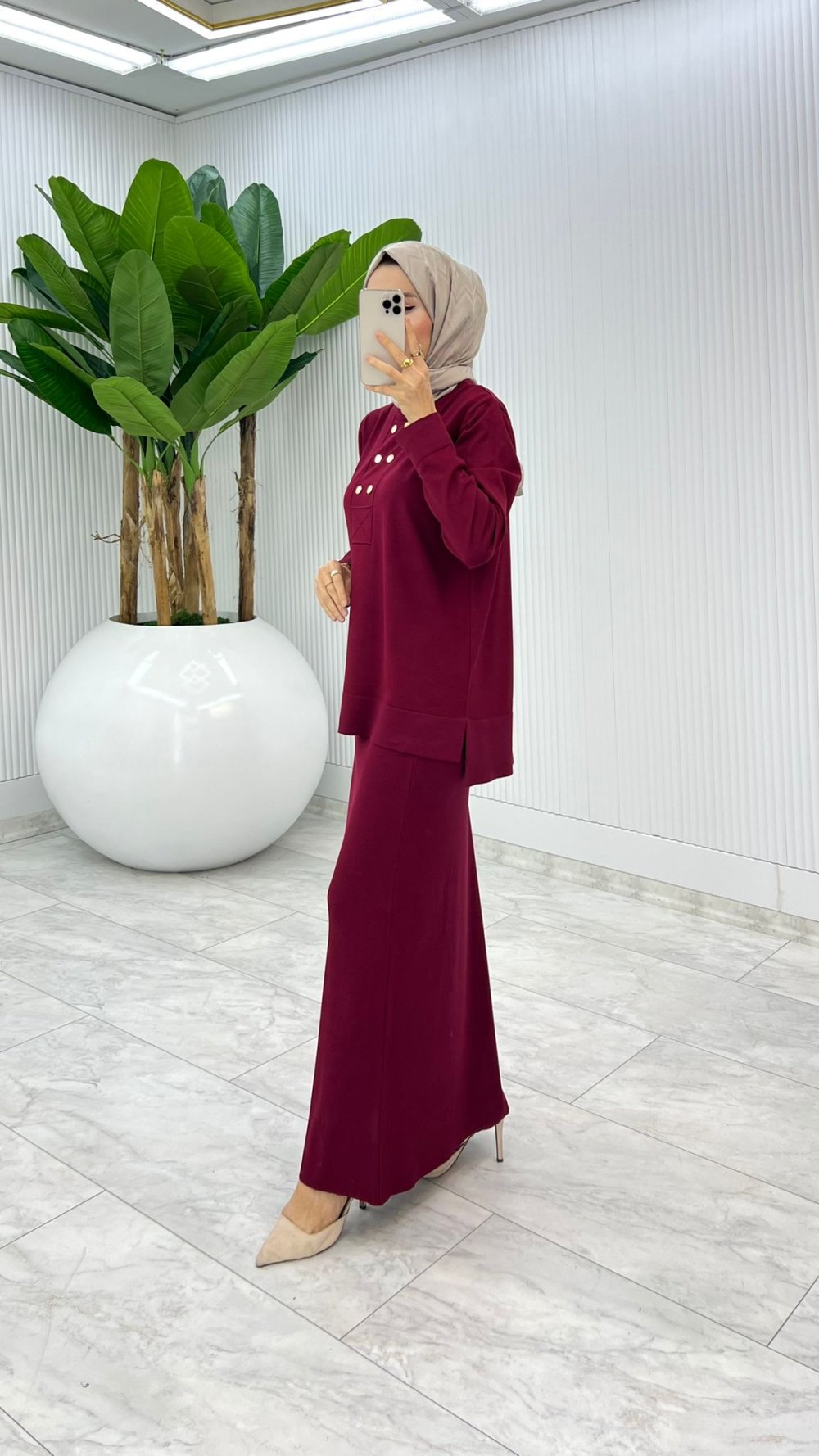 Bordo Premium Asiye Triko Etek Takım — Bordo