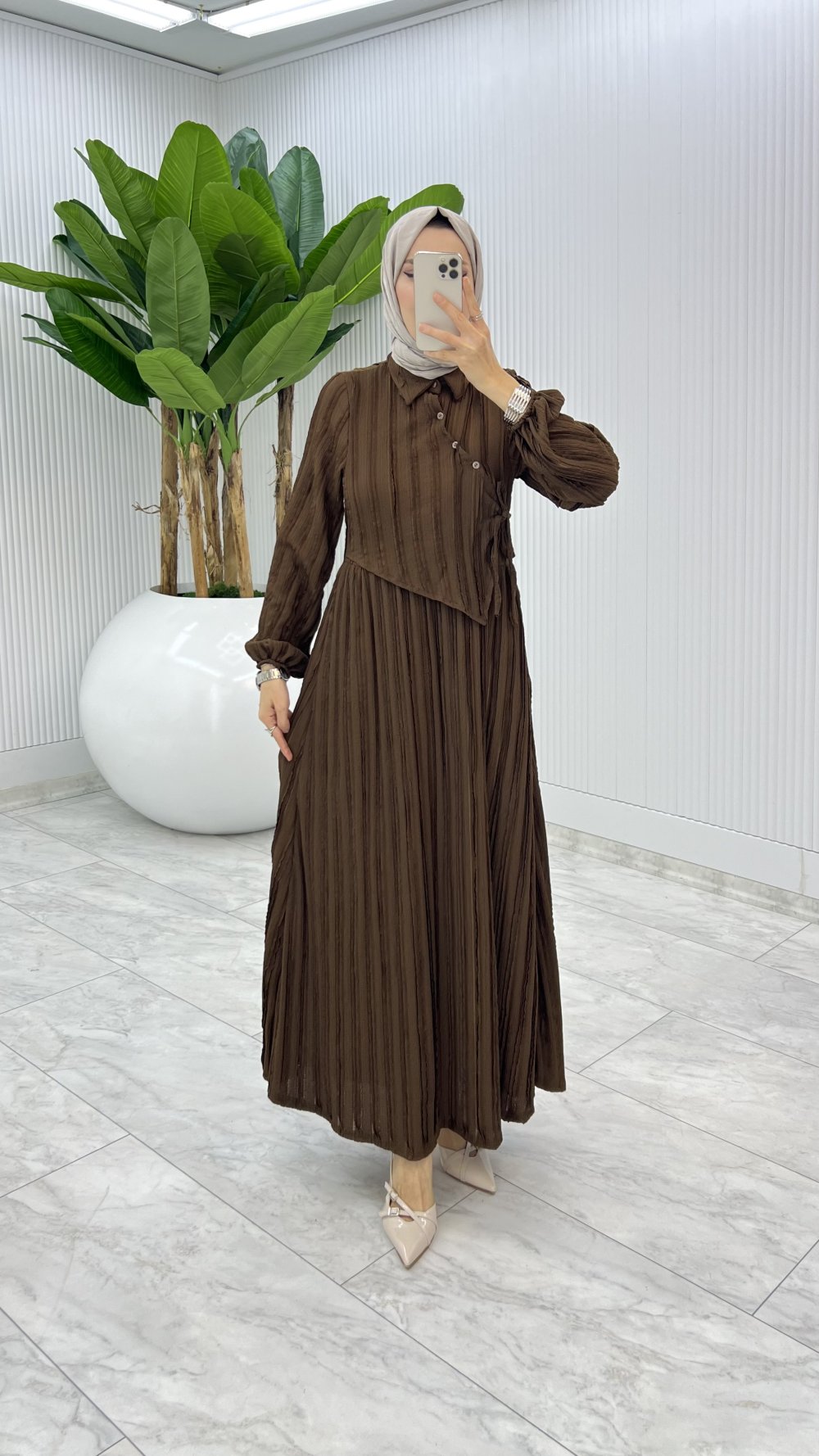 Yeşil Şehnaz Elbise Tesettür Giyim — Kahverengi