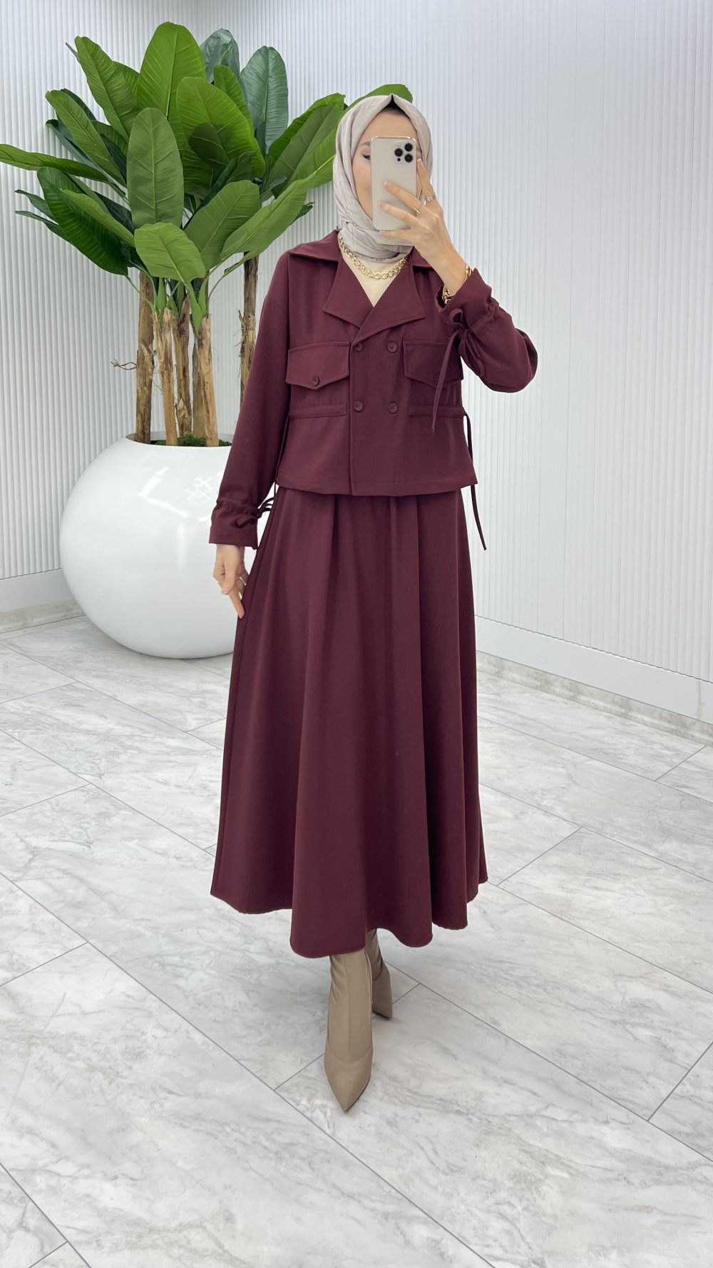Bordo Delal Etek Takım Tesettür Giyim — Bordo