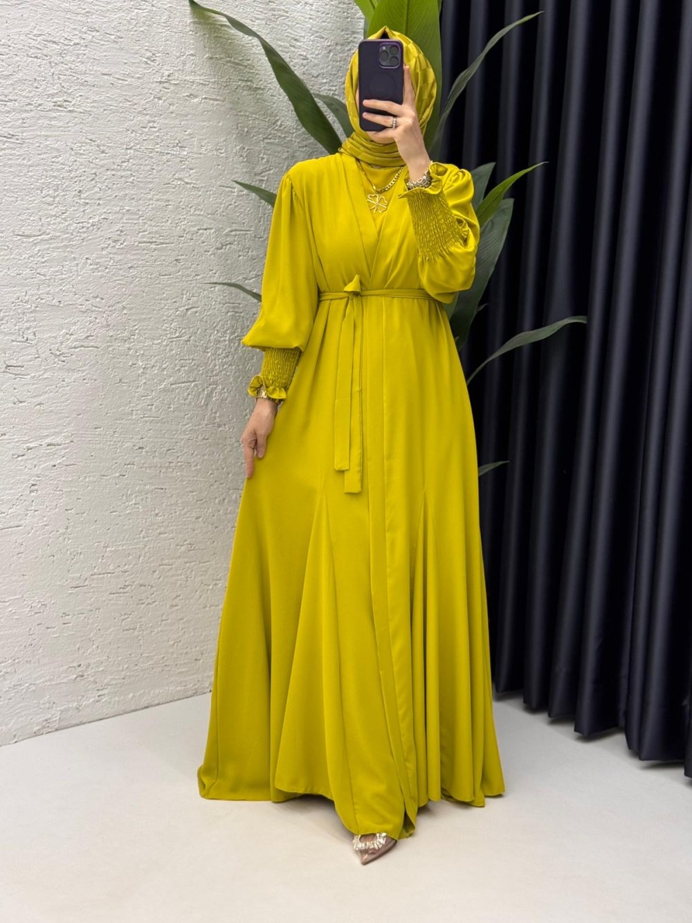 Yağyeşili Mihra Abaya Takım Tesettür Giyim — Yağ Yeşili