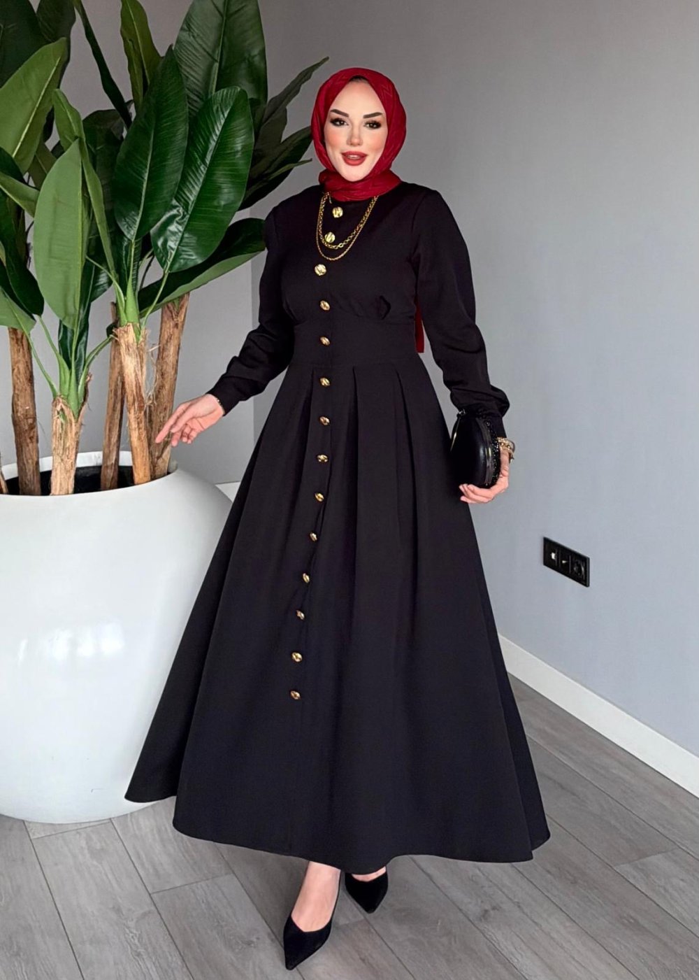 Siyah Premium Asel Elbise Tesettür Giyim — Siyah