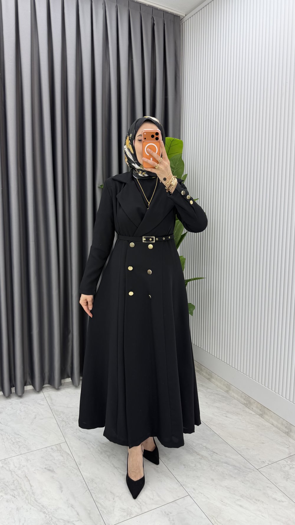 Siyah Premium Naz Jile Ferace Takım Tesettür Giyim — Siyah