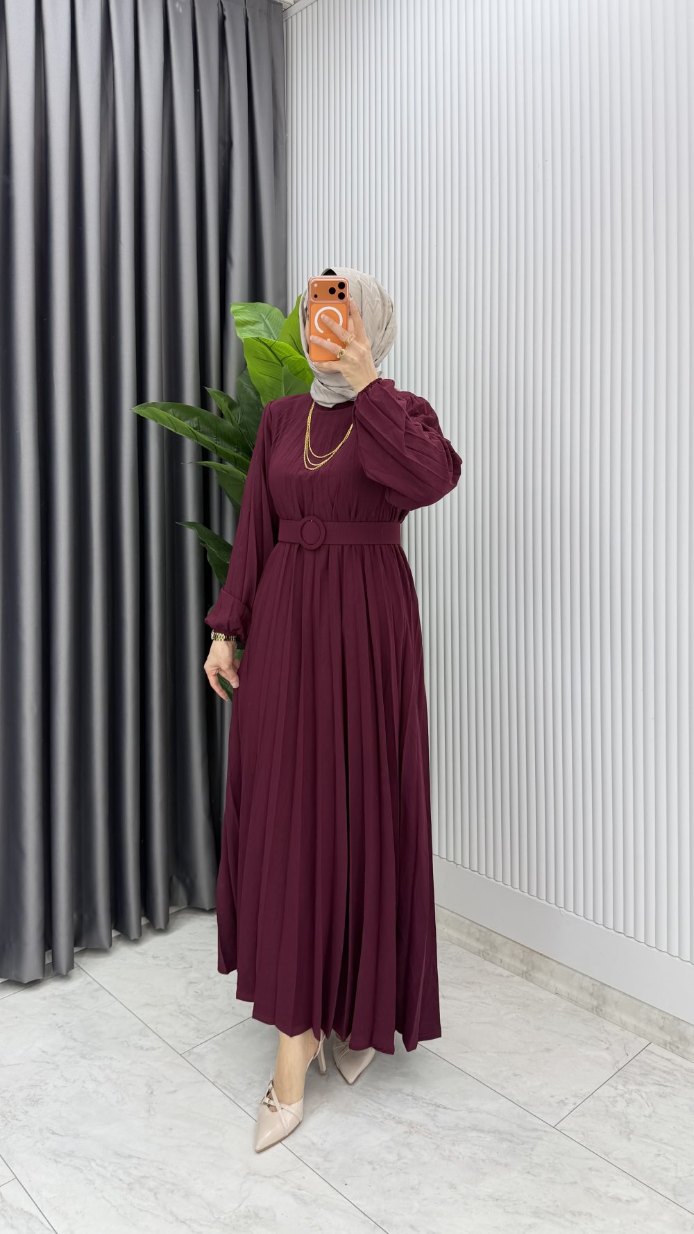 Lacivert Hifa Piliseli Elbise Tesettür Giyim — Bordo