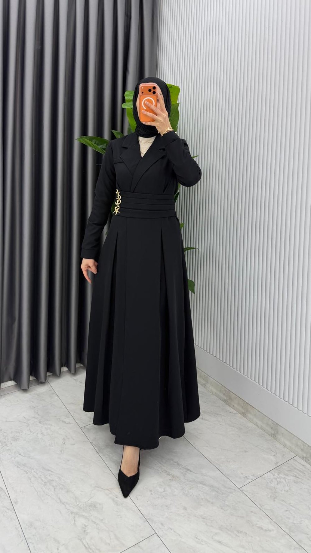 Siyah Premium Hülya Ferace Elbise Tesettür Giyim — Siyah