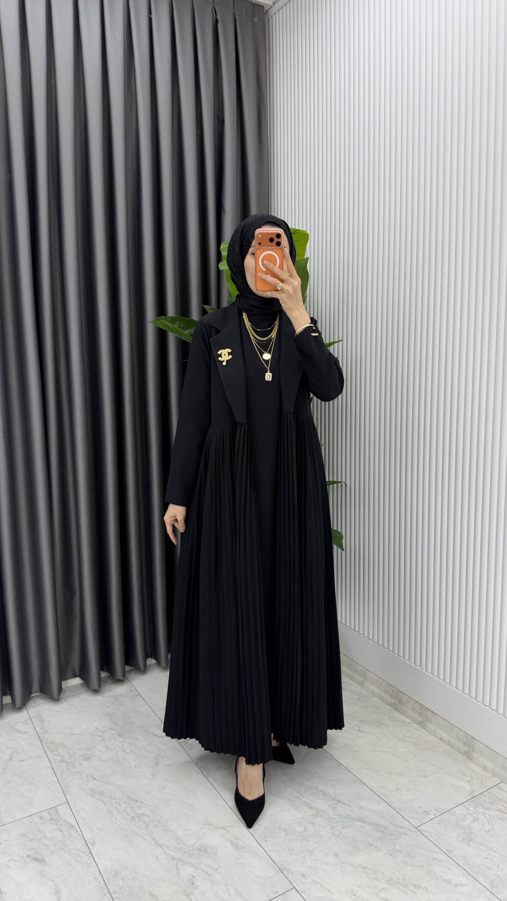 Kahve Broşlu Premıum Sibel Tasarım Takım Tesettür Giyim — Siyah