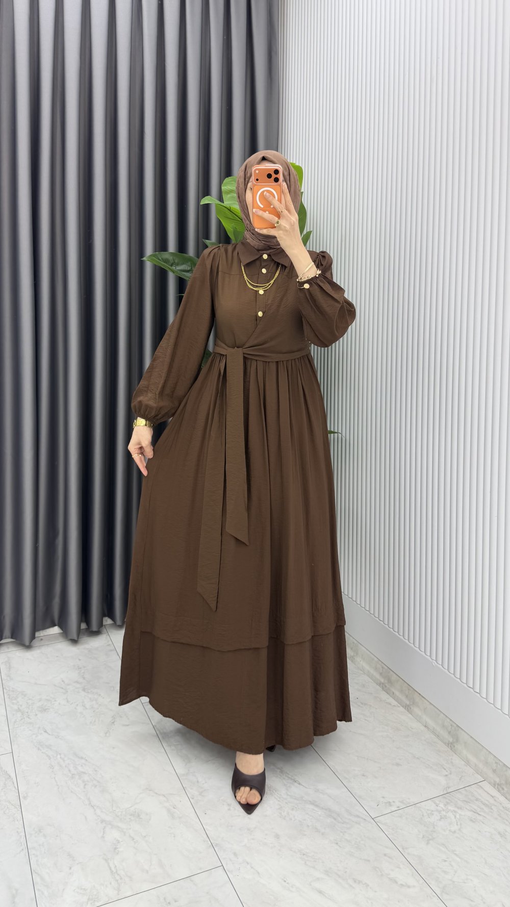 Kahverengi Nimet Elbise Tesettür Giyim — Kahverengi
