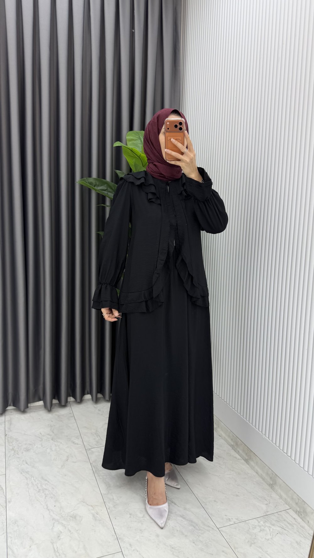 Siyah Mehtap Etek Takım Tesettür Giyim Çilek Kumaş — Siyah