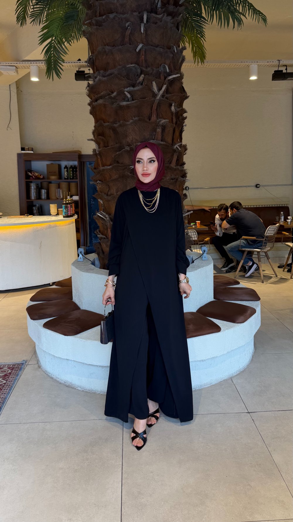 Siyah Sude Medine İpeği Krep Kumaş Pantolonlu Tesettür Giyim — Siyah