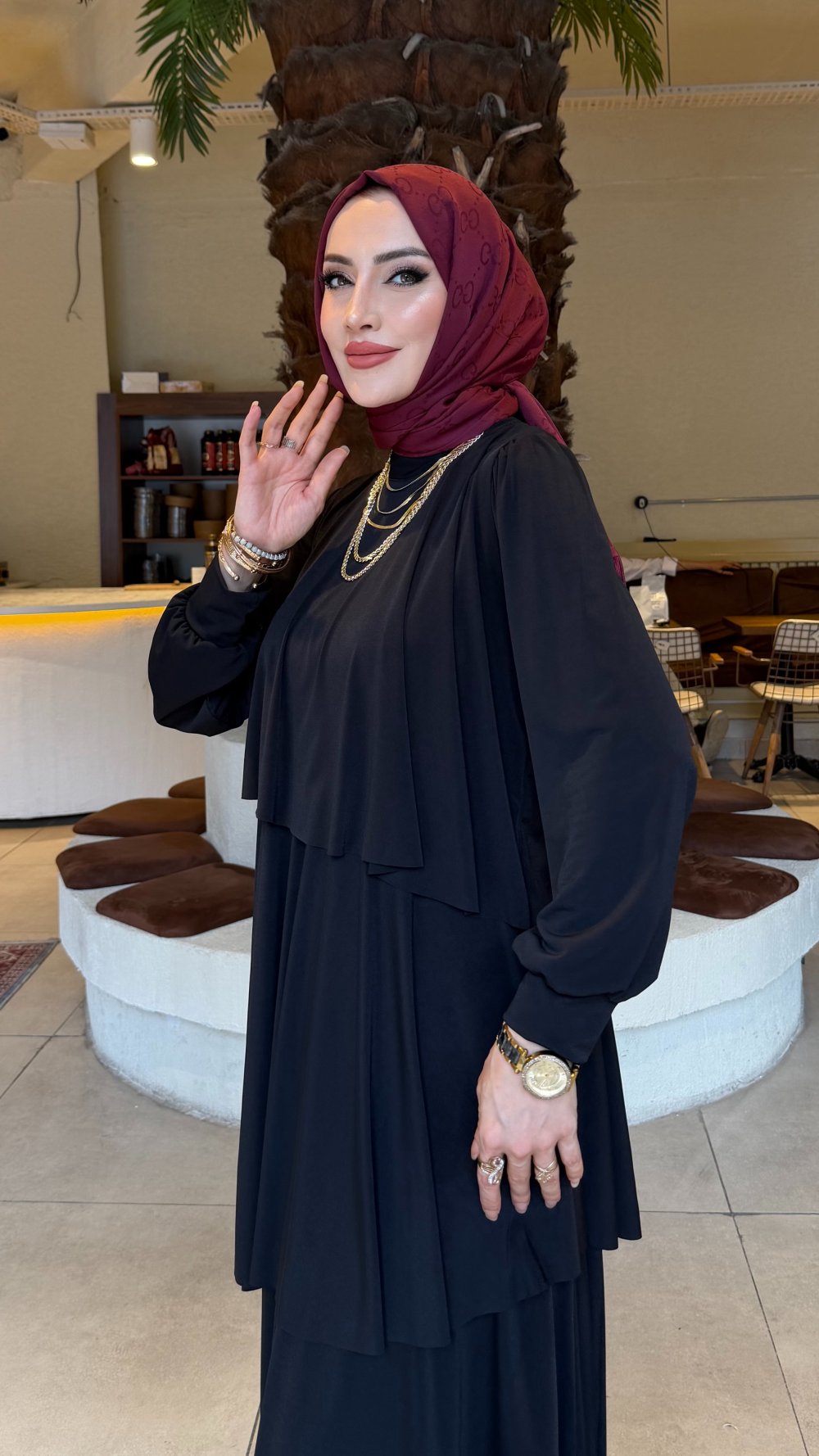 Siyah Hürrem Sendi Kumaş Tam Boy Tesettür Elbise — Siyah