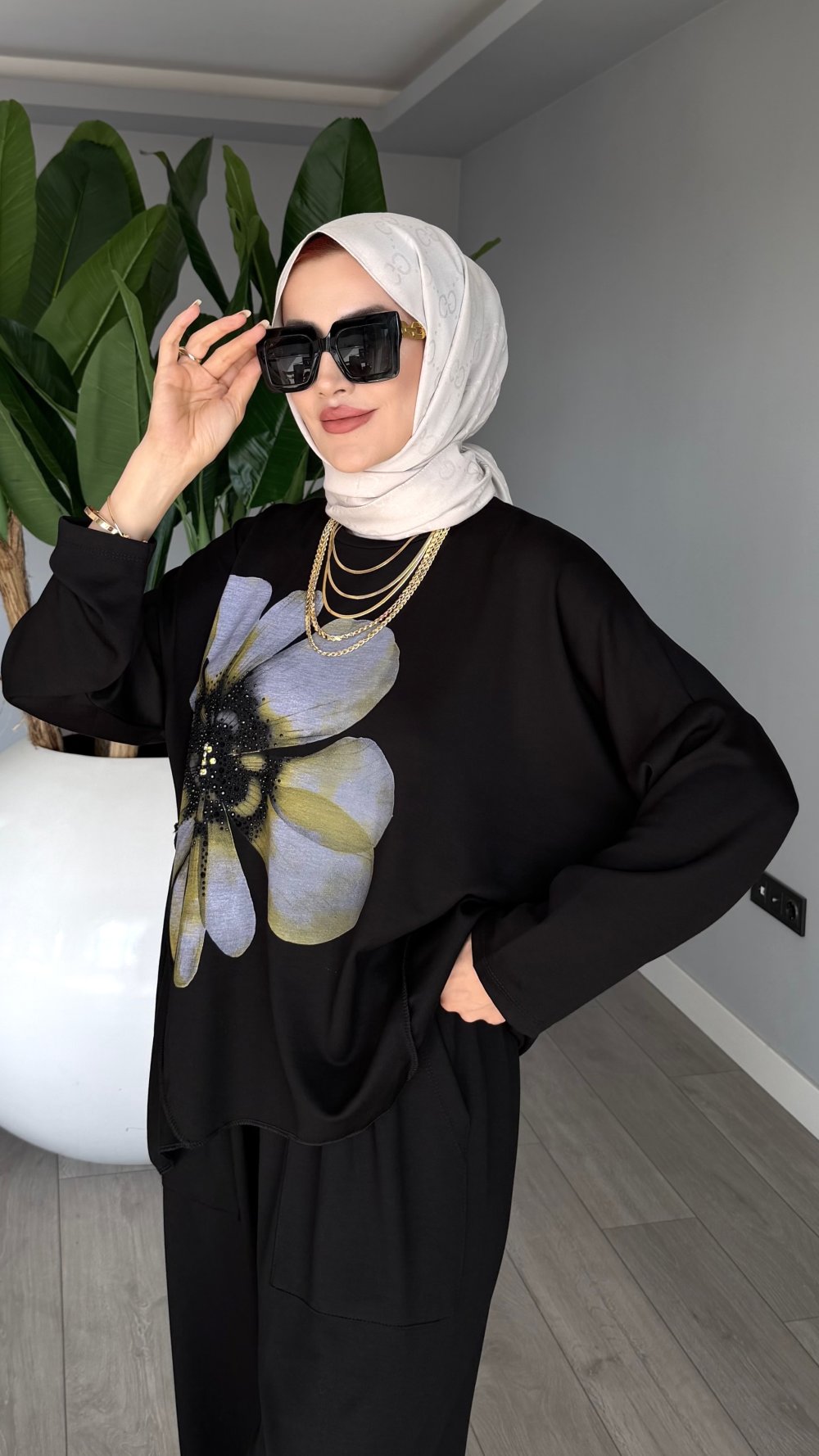 Siyah Premum Havai Oysho Takım Tesettür Giyim — Siyah